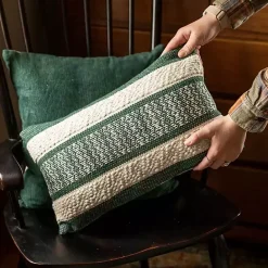 Hot Kirklands Home Green Woven Stripe Lumbar Pillow