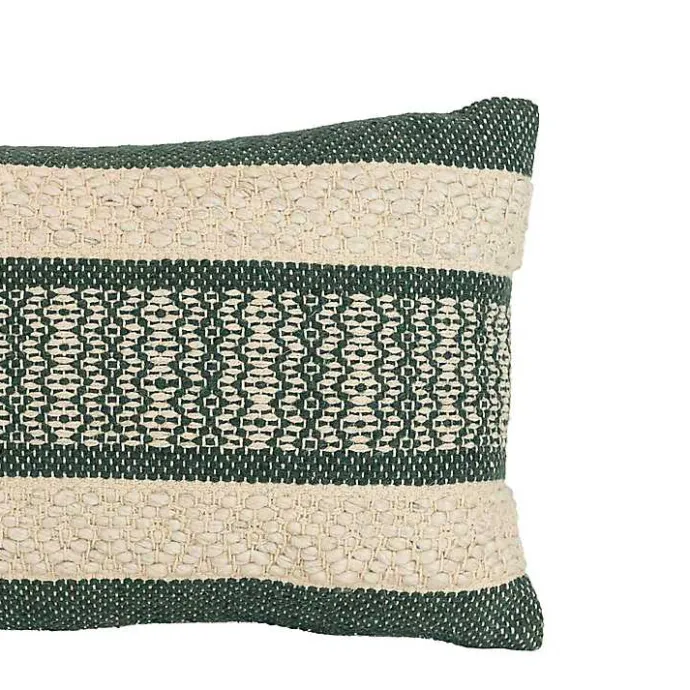 Hot Kirklands Home Green Woven Stripe Lumbar Pillow
