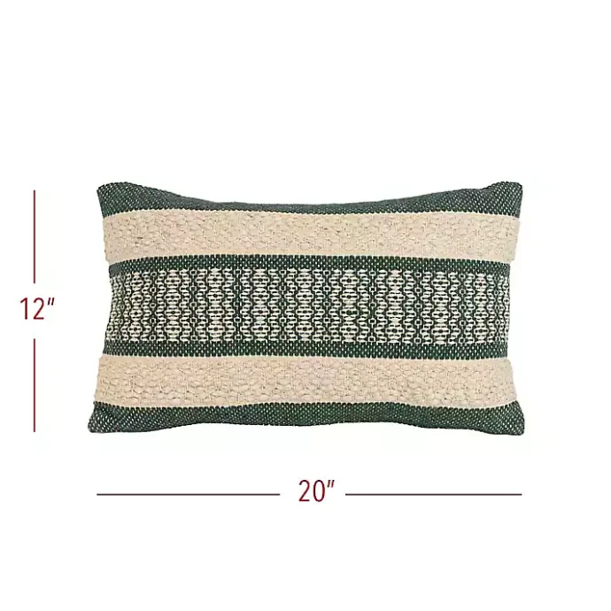 Hot Kirklands Home Green Woven Stripe Lumbar Pillow