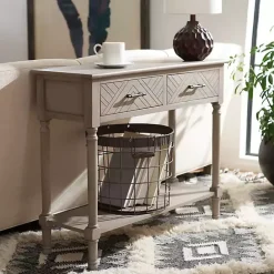 Discount Kirklands Home Greige Chevron 2-Drawer Console Table Gray