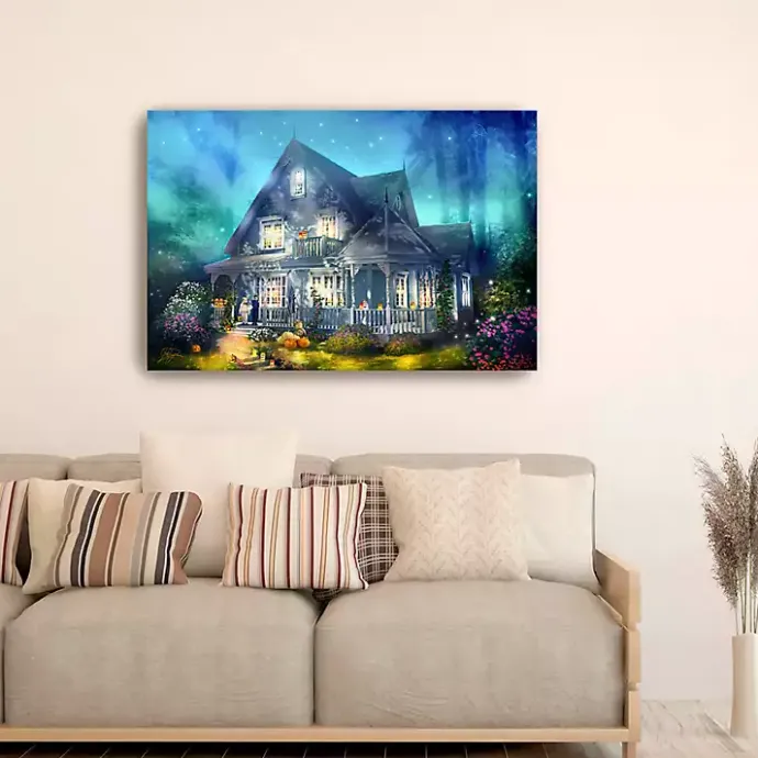 Clearance Kirklands Home Halloween Mansion Canvas Art Print, 32x48 Blue