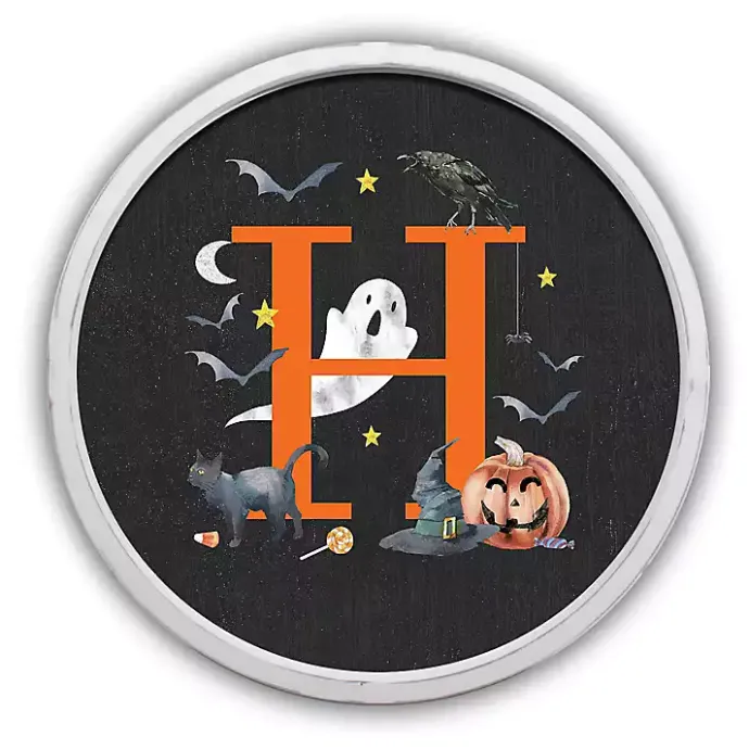 New Kirklands Home Halloween Monogram H White Framed Wall Plaque