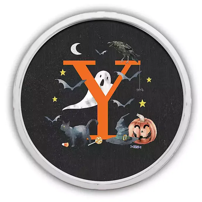 Discount Kirklands Home Halloween Monogram Y White Framed Wall Plaque