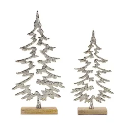 Outlet Kirklands Home Hammered Metal Pine Tree Figurines, Set of 2 Silver