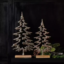 Outlet Kirklands Home Hammered Metal Pine Tree Figurines, Set of 2 Silver