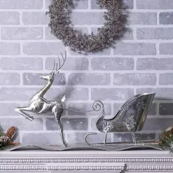 New Kirklands Home Hammered Metal Reindeer with Sleigh Decoration Silver