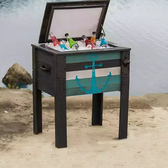 Clearance Kirklands Home Handcrafted Wood Anchor Outdoor Patio Cooler Gray