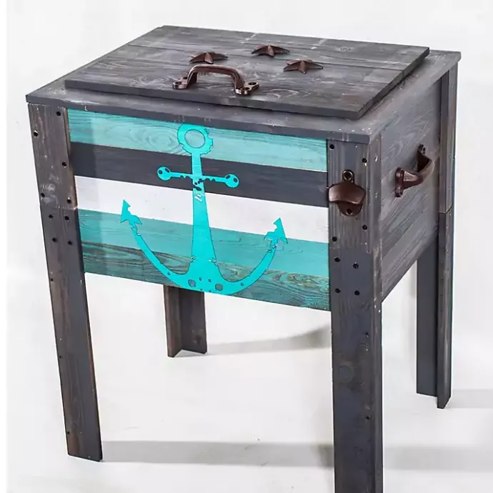 Clearance Kirklands Home Handcrafted Wood Anchor Outdoor Patio Cooler Gray