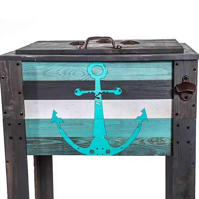 Clearance Kirklands Home Handcrafted Wood Anchor Outdoor Patio Cooler Gray