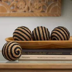 Discount Kirklands Home Handmade Black Stripe Jute Rope Orbs, Set of 4
