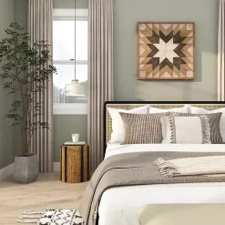 Sale Kirklands Home Handmade Round Banana Leaf Striped Accent Table Brown