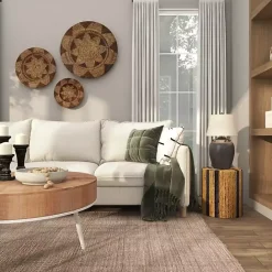 Sale Kirklands Home Handmade Round Banana Leaf Striped Accent Table Brown