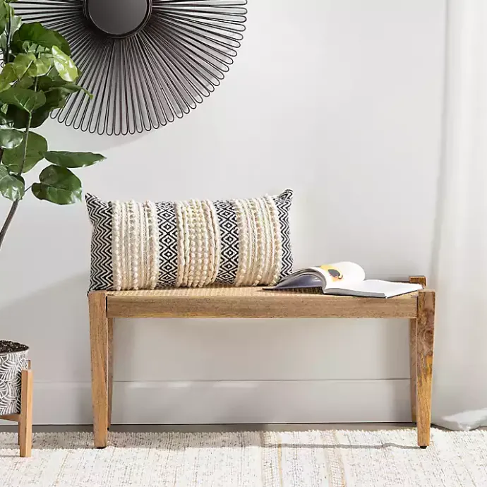 Clearance Kirklands Home Handwoven Rattan Cane and Mango Wood Bench