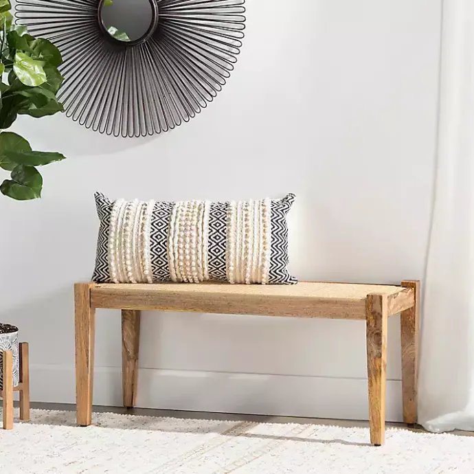 Clearance Kirklands Home Handwoven Rattan Cane and Mango Wood Bench
