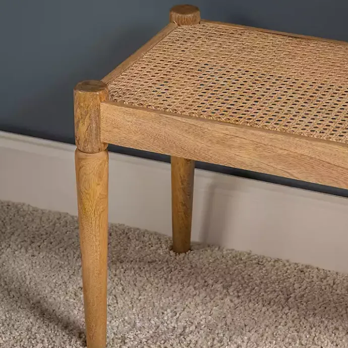 Clearance Kirklands Home Handwoven Rattan Cane and Mango Wood Bench