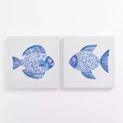 Clearance Kirklands Home Happy Blue Fish Canvas Art Prints, Set of 2