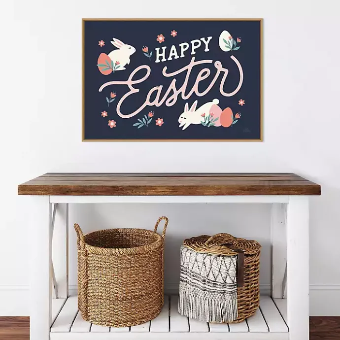 New Kirklands Home Happy Easter Bunnies Framed Canvas Art Print