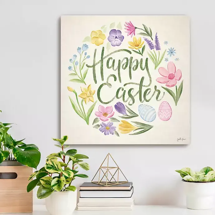 Kirklands Home Happy Easter Floral Egg Wreath Canvas Art Print