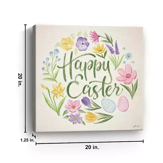Kirklands Home Happy Easter Floral Egg Wreath Canvas Art Print