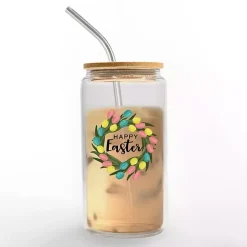 New Kirklands Home Happy Easter Wreath Glass Tumbler Clear