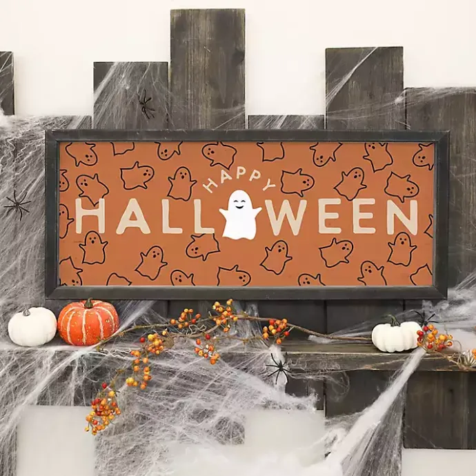 Online Kirklands Home Happy Ghosts and Halloween Framed Wall Plaque Orange