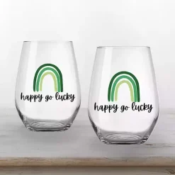 Outlet Kirklands Home Happy Go Lucky Stemless Wine Glasses, Set of 2
