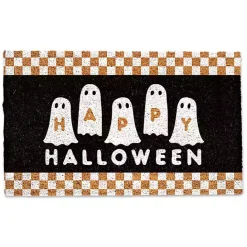 Sale Kirklands Home Happy Halloween Ghosts Checkered Halloween Doormat Black