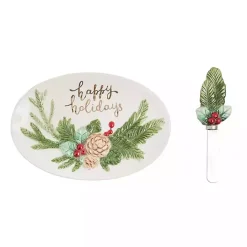 Outlet Kirklands Home Happy Holidays Oval Serving Platter with Spreader