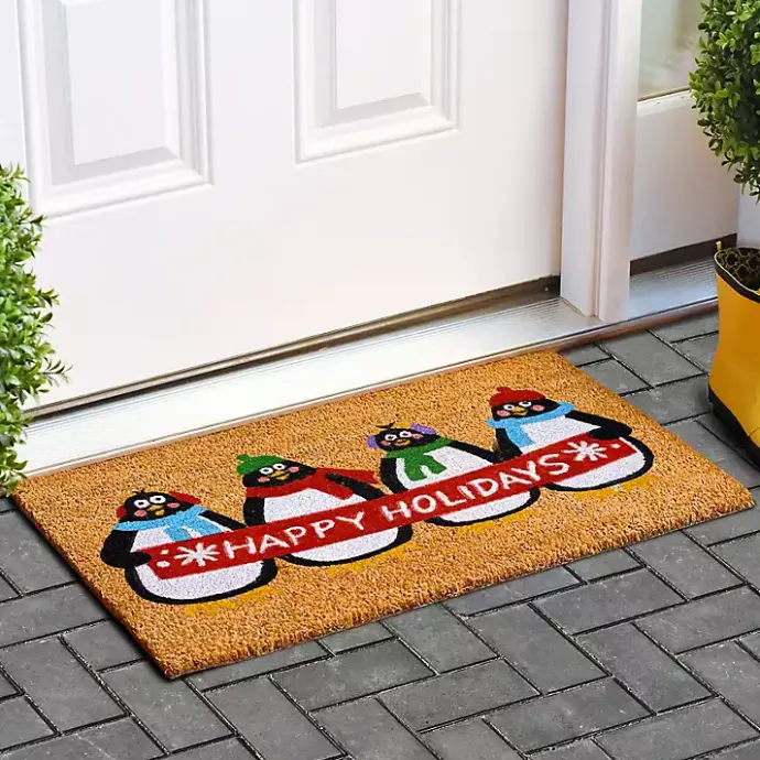 Best Kirklands Home Happy Holidays Penguins Doormat Multi