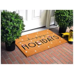New Kirklands Home Happy Holidays Snowmen Doormat Tan