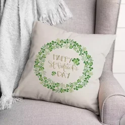 Outlet Kirklands Home Happy St. Patrick's Day Clover Wreath Throw Pillow Green