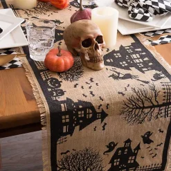 Online Kirklands Home Haunted House Burlap Table Runner