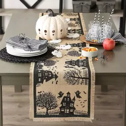 Online Kirklands Home Haunted House Burlap Table Runner