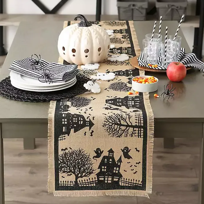 Online Kirklands Home Haunted House Burlap Table Runner