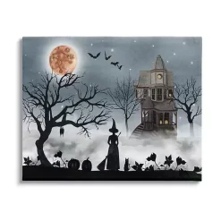 New Kirklands Home Haunted House Witch Scene Canvas Wall Plaque