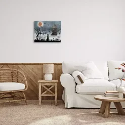 New Kirklands Home Haunted House Witch Scene Canvas Wall Plaque