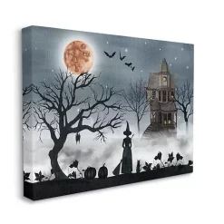 New Kirklands Home Haunted House Witch Scene Canvas Wall Plaque