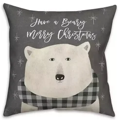 New Kirklands Home Have a Beary Merry Christmas Pillow Gray