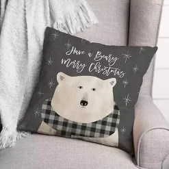 New Kirklands Home Have a Beary Merry Christmas Pillow Gray