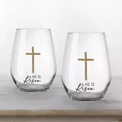 Clearance Kirklands Home He is Risen Printed 2-pc. Stemless Wine Glass Set Clear
