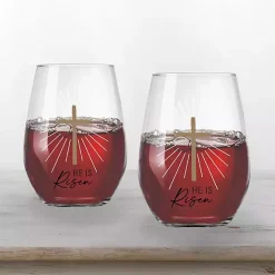 Clearance Kirklands Home He is Risen Printed 2-pc. Stemless Wine Glass Set Clear