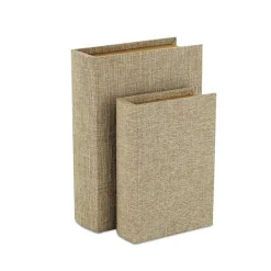 Outlet Kirklands Home Heathered Beige Linen Book Boxes, Set of 2 Tan
