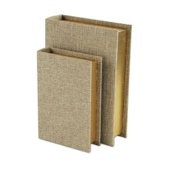 Outlet Kirklands Home Heathered Beige Linen Book Boxes, Set of 2 Tan