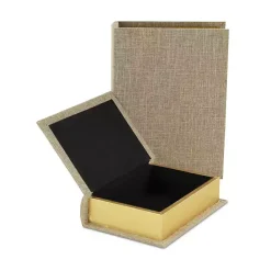 Outlet Kirklands Home Heathered Beige Linen Book Boxes, Set of 2 Tan