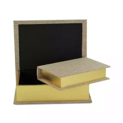 Outlet Kirklands Home Heathered Beige Linen Book Boxes, Set of 2 Tan