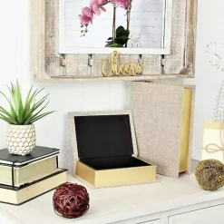 Outlet Kirklands Home Heathered Beige Linen Book Boxes, Set of 2 Tan