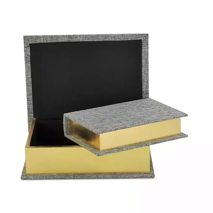 Outlet Kirklands Home Heathered Linen Book Boxes, Set of 2 Gray