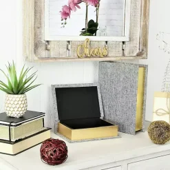 Outlet Kirklands Home Heathered Linen Book Boxes, Set of 2 Gray