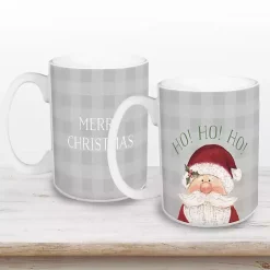 Discount Kirklands Home Ho Ho Ho Santa Checkered Christmas Mugs, Set of 2