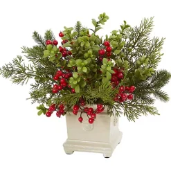 Kirklands Home Holiday Berry Arrangement in Antique Planter